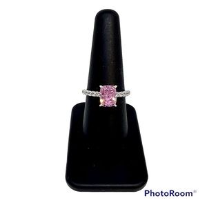 Diamonique Clear or Color Elongated Cushion Ring Platinum Clad